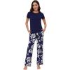 image:imageWiWi Pajamas for Women Pajama Sets Super Soft Short Sleeve Loungewear with Pants Cooling Pjs Lounge Set SXXLNavy Floral