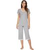 image:imageWiWi Viscose from Bamboo Pajamas Set for Women Super Soft Short Sleeve Tops Capri Pants Sleepwear Cooling Pjs Sets S3XAheather Grey
