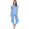 image:imageWiWi Viscose from Bamboo Pajamas Set for Women Super Soft Short Sleeve Tops Capri Pants Sleepwear Cooling Pjs Sets S3XCsky Blue