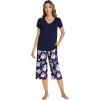image:imageWiWi Viscose from Bamboo Womens Summer Pajama Set Loungewear Soft 2 Piece Printed Capris Pjs SXXLNavyPeony