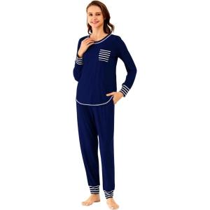 image:imageWiWi Bamboo Viscose Pajamas Set for Women Cooling Long Sleeve Sleepwear Super Soft Loungewear Pjs Jogger Pants Lounge SXXLAnavy