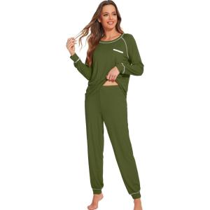 image:imageWiWi Bamboo Viscose Pajamas Set for Women Cooling Long Sleeve Sleepwear Super Soft Loungewear Pjs Jogger Pants Lounge SXXLBarmy Green
