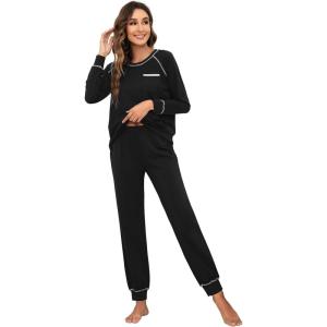 image:imageWiWi Bamboo Viscose Pajamas Set for Women Cooling Long Sleeve Sleepwear Super Soft Loungewear Pjs Jogger Pants Lounge SXXLBblack