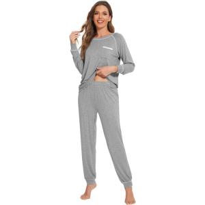 image:imageWiWi Bamboo Viscose Pajamas Set for Women Cooling Long Sleeve Sleepwear Super Soft Loungewear Pjs Jogger Pants Lounge SXXLBheather Grey