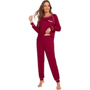 image:imageWiWi Bamboo Viscose Pajamas Set for Women Cooling Long Sleeve Sleepwear Super Soft Loungewear Pjs Jogger Pants Lounge SXXLBwine