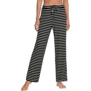 image:imageWiWi Pajama Pants for Women Viscose from Bamboo Super Soft Wide Leg Cooling Sweatpants Drawstring Bottoms Sleep Pj Pant SXXLAblack White Stripe