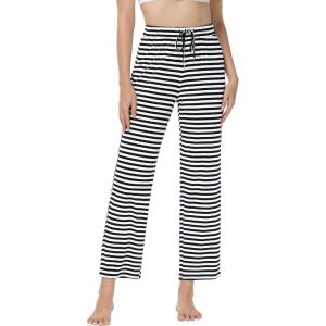image:imageWiWi Pajama Pants for Women Viscose from Bamboo Super Soft Wide Leg Cooling Sweatpants Drawstring Bottoms Sleep Pj Pant SXXLAwhite Stripe on Black