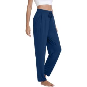 image:imageWiWi Pajama Pants for Women Viscose from Bamboo Super Soft Wide Leg Cooling Sweatpants Drawstring Bottoms Sleep Pj Pant SXXLCink Blue