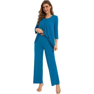 image:imageWiWi Pajamas Set for Women Super Soft 34 Sleeve Tops and Pants Pajama Sets Cooling Viscose Bamboo Pjs with Pockets SXXLTeal Blue