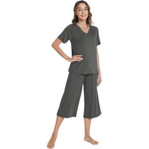 image:imageWiWi Pajamas for Women Cool Short Sleeve Top and Capri Pants Viscose from Bamboo Super Soft 2 Piece Pjs Sleepwear SXXLBiron Grey