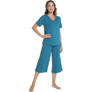 image:imageWiWi Pajamas for Women Cool Short Sleeve Top and Capri Pants Viscose from Bamboo Super Soft 2 Piece Pjs Sleepwear SXXLBteal Blue