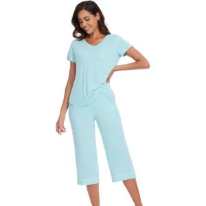 image:imageWiWi Pajamas for Women Cool Short Sleeve Top and Capri Pants Viscose from Bamboo Super Soft 2 Piece Pjs Sleepwear SXXLDaqua