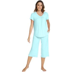 image:imageWiWi Pajamas for Women Cool Short Sleeve Top and Capri Pants Viscose from Bamboo Super Soft 2 Piece Pjs Sleepwear SXXLEaqua