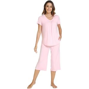 image:imageWiWi Pajamas for Women Cool Short Sleeve Top and Capri Pants Viscose from Bamboo Super Soft 2 Piece Pjs Sleepwear SXXLEpink