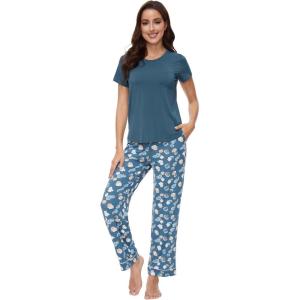 image:imageWiWi Pajamas for Women Pajama Sets Super Soft Short Sleeve Loungewear with Pants Cooling Pjs Lounge Set SXXLGreenGreen Dots