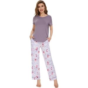 image:imageWiWi Pajamas for Women Pajama Sets Super Soft Short Sleeve Loungewear with Pants Cooling Pjs Lounge Set SXXLGreyPeony