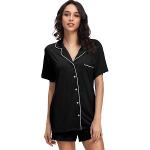 image:imageWiWi Soft Pajamas Set for Women Button Down Short Pajama Sets Plus Size Pjs Sleepwear Viscose from Bamboo S4XAblack