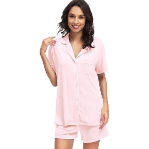 image:imageWiWi Soft Pajamas Set for Women Button Down Short Pajama Sets Plus Size Pjs Sleepwear Viscose from Bamboo S4XApink