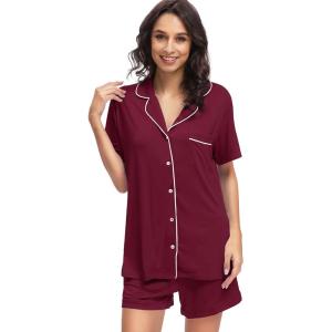 image:imageWiWi Soft Pajamas Set for Women Button Down Short Pajama Sets Plus Size Pjs Sleepwear Viscose from Bamboo S4XAwine