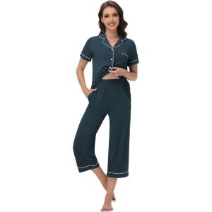 image:imageWiWi Soft Pajamas Set for Women Button Down Short Pajama Sets Plus Size Pjs Sleepwear Viscose from Bamboo S4XCdeep Teal