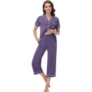 image:imageWiWi Soft Pajamas Set for Women Button Down Short Pajama Sets Plus Size Pjs Sleepwear Viscose from Bamboo S4XClavender