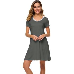 image:imageWiWi Super Soft Nightgowns for Women Cool Short Sleeve Night Shirt Bamboo Viscose Plus Size Sleepwear S4XIron Grey