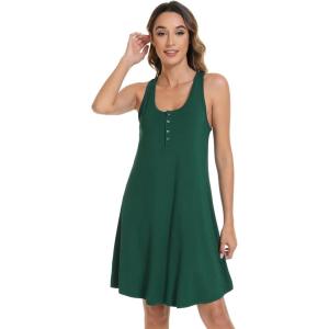 image:imageWiWi Viscose Bamboo Nightgowns for Women Cooling Tank Gowns Super Soft Sleeveless Sleep Shirts SXXLFence Green