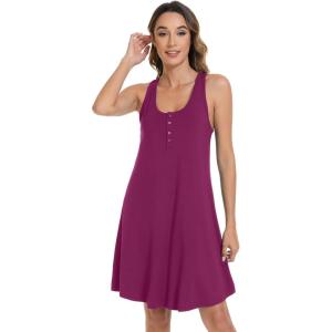 image:imageWiWi Viscose Bamboo Nightgowns for Women Cooling Tank Gowns Super Soft Sleeveless Sleep Shirts SXXLPurplish Red