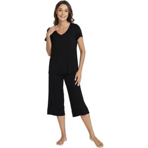 image:imageWiWi Viscose from Bamboo Womens Summer Pajama Set Loungewear Soft 2 Piece Printed Capris Pjs SXXLBlack