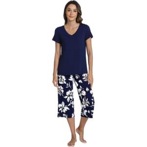 image:imageWiWi Viscose from Bamboo Womens Summer Pajama Set Loungewear Soft 2 Piece Printed Capris Pjs SXXLNavy Floral