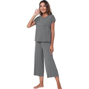 image:imageWiWi Viscose from Bamboo Womens Top and Capris Pajamas Set Super Soft Short Sleeve Sleepwear Cooling Scoop Neck Pjs SXXLBdark Heather Grey