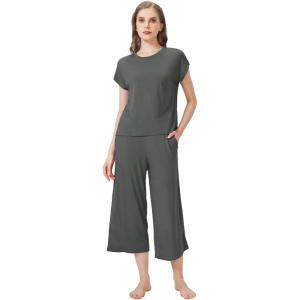 image:imageWiWi Viscose from Bamboo Womens Top and Capris Pajamas Set Super Soft Short Sleeve Sleepwear Cooling Scoop Neck Pjs SXXLBiron Grey