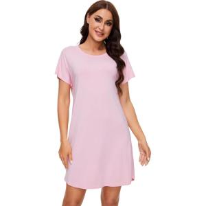 image:imageWiWi Womens Bamboo Viscose Nightgowns Soft Short Sleeve Sleep Shirt Lightweight Cool Nightshirt Pajama Dress SXXLCpink