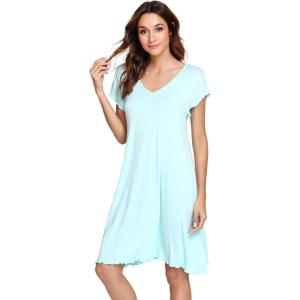 image:imageWiWi Womens Viscose from Bamboo Super Soft Nightgowns Short Sleeve Sleep Night Shirt Cooling Ladies Plus Size Sleepwear S4XAqua