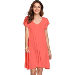 image:imageWiWi Womens Viscose from Bamboo Super Soft Nightgowns Short Sleeve Sleep Night Shirt Cooling Ladies Plus Size Sleepwear S4XCoral