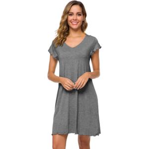 image:imageWiWi Womens Viscose from Bamboo Super Soft Nightgowns Short Sleeve Sleep Night Shirt Cooling Ladies Plus Size Sleepwear S4XDark Heather Grey