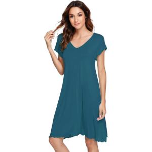 image:imageWiWi Womens Viscose from Bamboo Super Soft Nightgowns Short Sleeve Sleep Night Shirt Cooling Ladies Plus Size Sleepwear S4XDark Teal