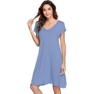 image:imageWiWi Womens Viscose from Bamboo Super Soft Nightgowns Short Sleeve Sleep Night Shirt Cooling Ladies Plus Size Sleepwear S4XFog Blue