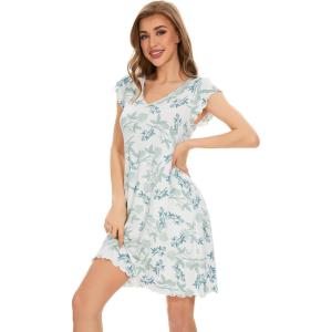 image:imageWiWi Womens Viscose from Bamboo Super Soft Nightgowns Short Sleeve Sleep Night Shirt Cooling Ladies Plus Size Sleepwear S4XGreen Leaf