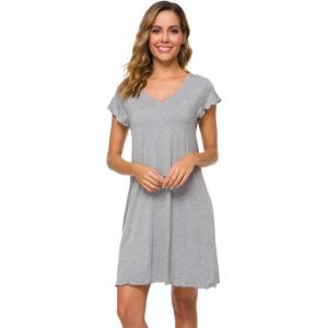image:imageWiWi Womens Viscose from Bamboo Super Soft Nightgowns Short Sleeve Sleep Night Shirt Cooling Ladies Plus Size Sleepwear S4XHeather Grey