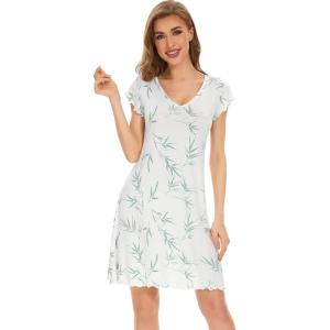 image:imageWiWi Womens Viscose from Bamboo Super Soft Nightgowns Short Sleeve Sleep Night Shirt Cooling Ladies Plus Size Sleepwear S4XLeaf