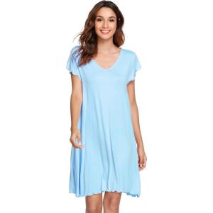 image:imageWiWi Womens Viscose from Bamboo Super Soft Nightgowns Short Sleeve Sleep Night Shirt Cooling Ladies Plus Size Sleepwear S4XPale Blue
