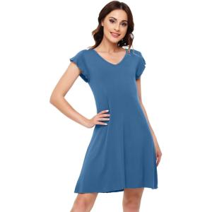 image:imageWiWi Womens Viscose from Bamboo Super Soft Nightgowns Short Sleeve Sleep Night Shirt Cooling Ladies Plus Size Sleepwear S4XPrussian Blue