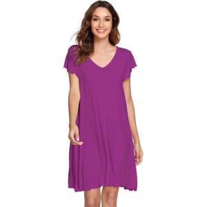 image:imageWiWi Womens Viscose from Bamboo Super Soft Nightgowns Short Sleeve Sleep Night Shirt Cooling Ladies Plus Size Sleepwear S4XPurple