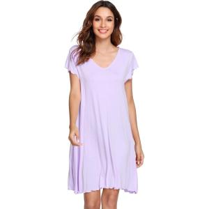 image:imageWiWi Womens Viscose from Bamboo Super Soft Nightgowns Short Sleeve Sleep Night Shirt Cooling Ladies Plus Size Sleepwear S4XTaro Purple