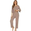 image:imageWiWi Bamboo Viscose Pajamas for Women Soft 34 Sleeve Pajama Sets Loose Knit Sleepwear Casual Pj Set SXXLCamel