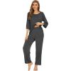 image:imageWiWi Bamboo Viscose Pajamas for Women Soft 34 Sleeve Pajama Sets Loose Knit Sleepwear Casual Pj Set SXXLCharcoal Heather