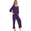 image:imageWiWi Bamboo Viscose Pajamas for Women Soft 34 Sleeve Pajama Sets Loose Knit Sleepwear Casual Pj Set SXXLDark Purple