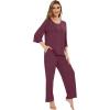 image:imageWiWi Bamboo Viscose Pajamas for Women Soft 34 Sleeve Pajama Sets Loose Knit Sleepwear Casual Pj Set SXXLMulberry