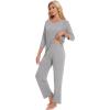 image:imageWiWi Bamboo Viscose Womens Pajama Set 34 Sleeve Pajamas Crewneck Sleepwear Sets Soft Loungewear Pjs with Pockets SXXLAheather Grey